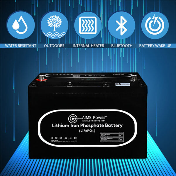 Aims Power - Lithium Battery 104Ah with Wake Up, Heater & BT Monitoring 12V LiFePO4