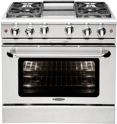 Capital Cooking - 36" Capital Precision Range - Manual Clean - 19K BTU - 4 Sealed Burners w/ Thermo-Griddle - MCR364G