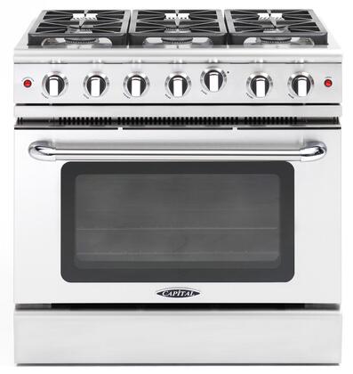 Capital Cooking - 36" Capital Precision Range - Manual Clean - 19K BTU - 6 Sealed Burners - MCR366