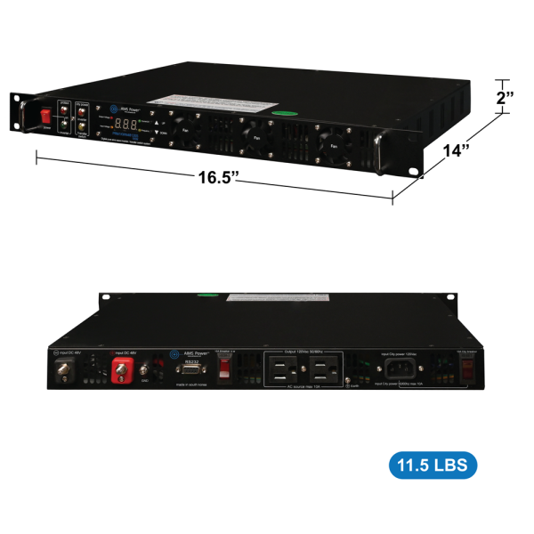 Aims Power - 1000 Watt NEGATIVE 48 Volt Rack Mount Inverter To 120 Volt AC – 1U (-48V)