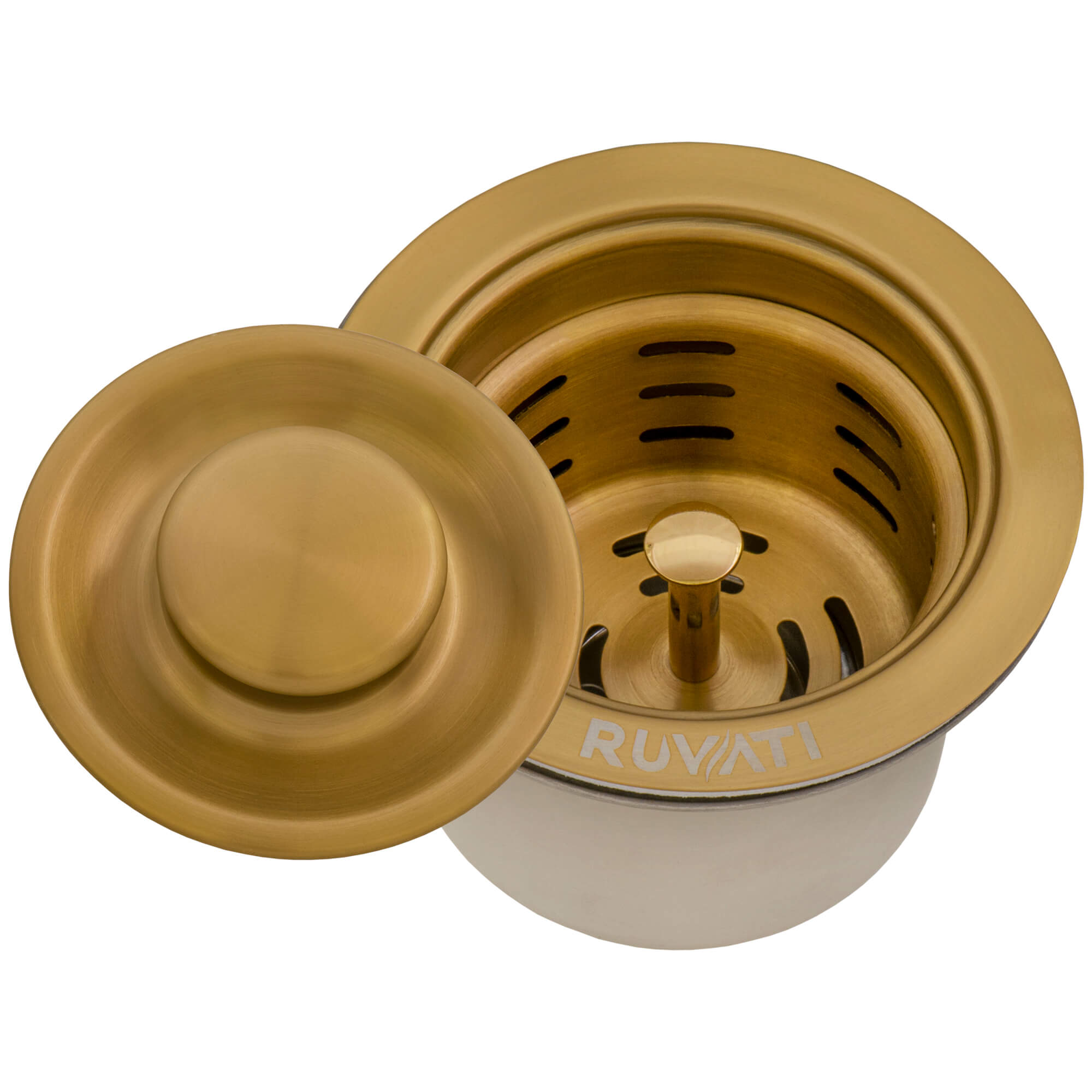 Ruvati - Deep Basket Strainer Drain for Kitchen Sinks all Metal 3-1/2 inch – Brushed Gold Satin Brass – RVA1027GG