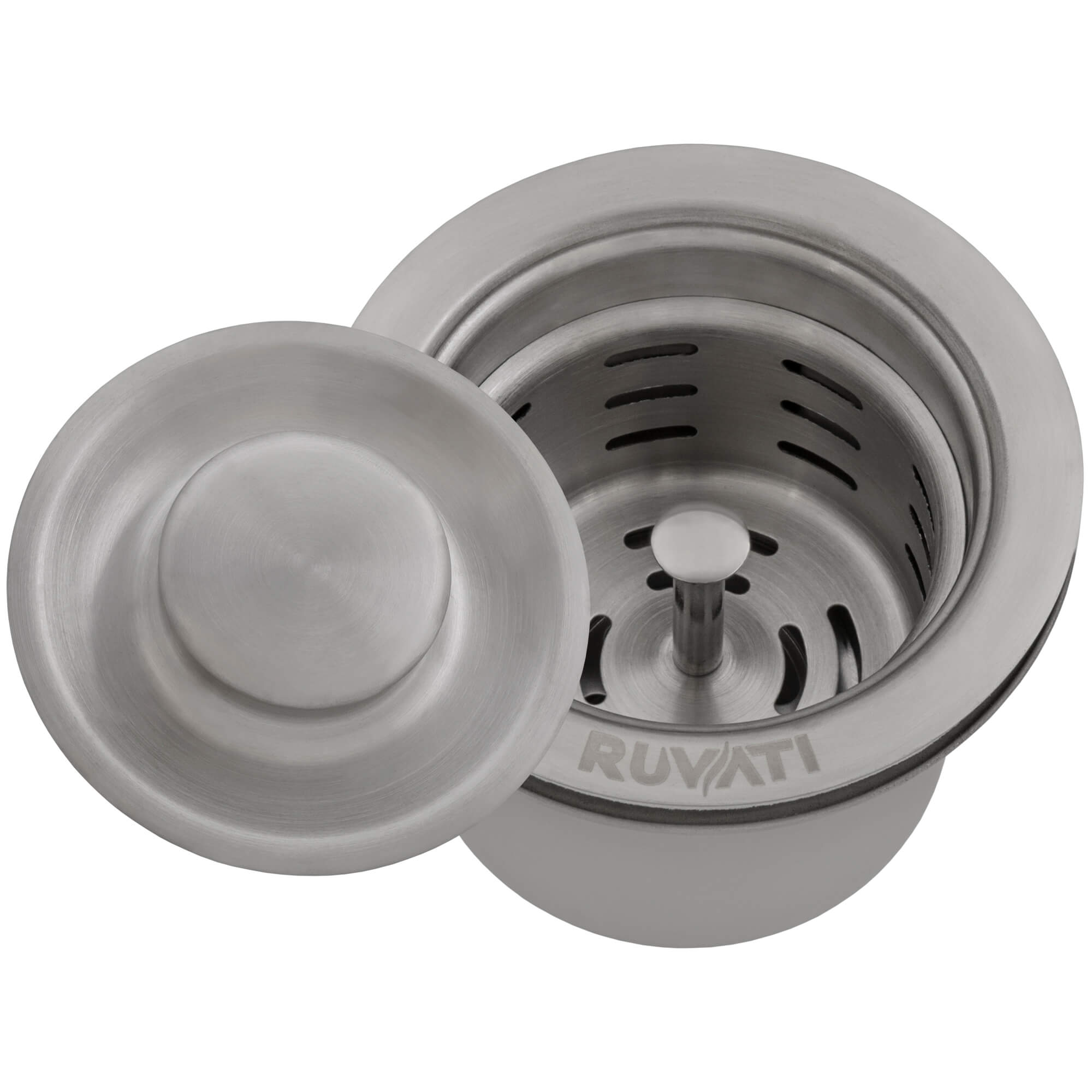 Ruvati - Deep Basket Strainer Drain for Kitchen Sinks all Metal with Stopper 3-1/2 inch – Stainless Steel – RVA1027ST