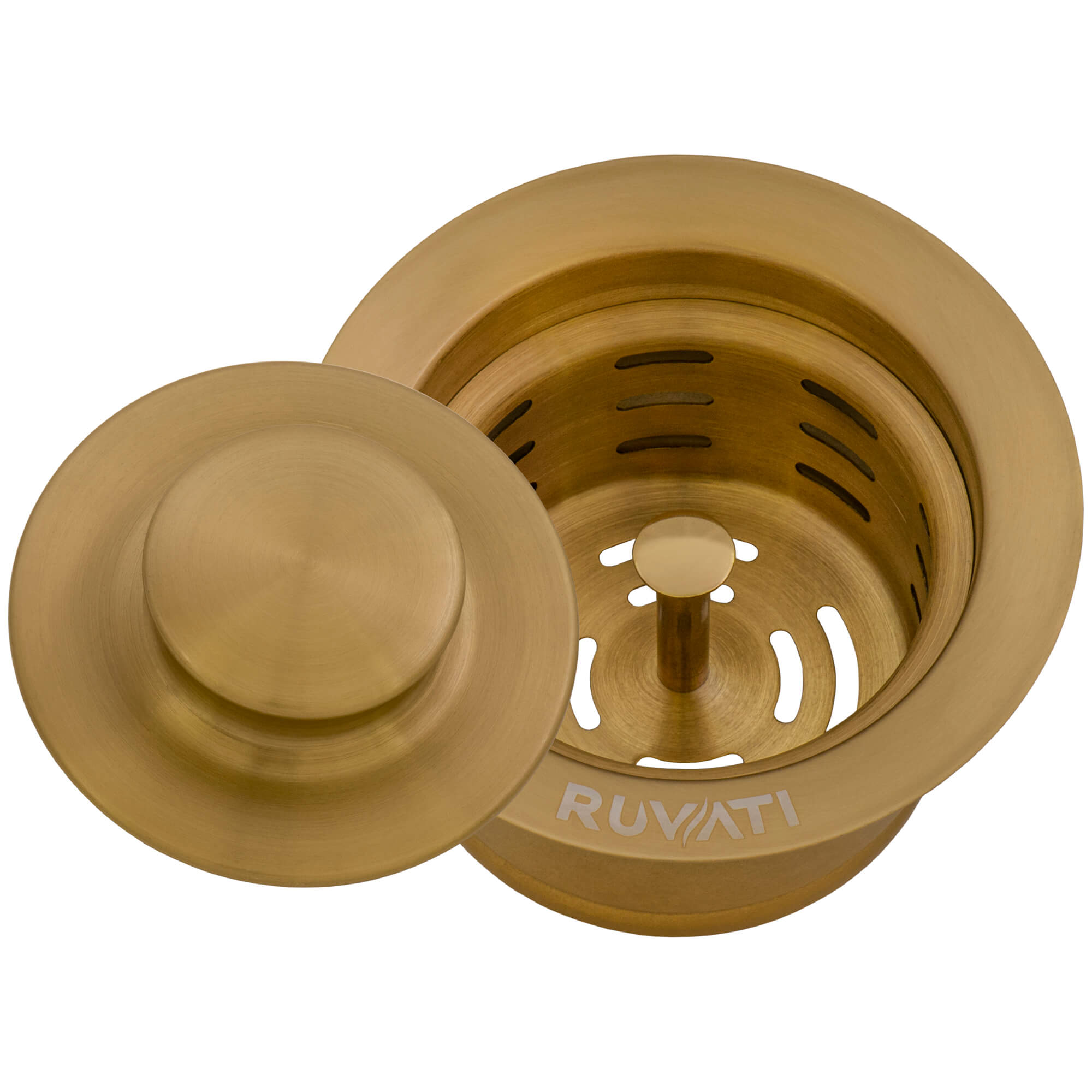 Ruvati - Garbage Disposal Flange with Basket Strainer and Stopper – Brushed Gold Satin Brass – RVA1042GG