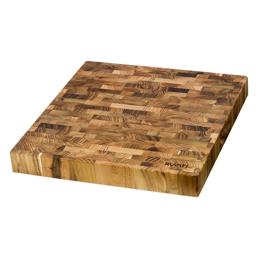 Ruvati End-Grain Teak Butcher Block - Solid Wood Large Workstation Cutting Board, 17 x 16 x 2 inches - RVA2445TKE