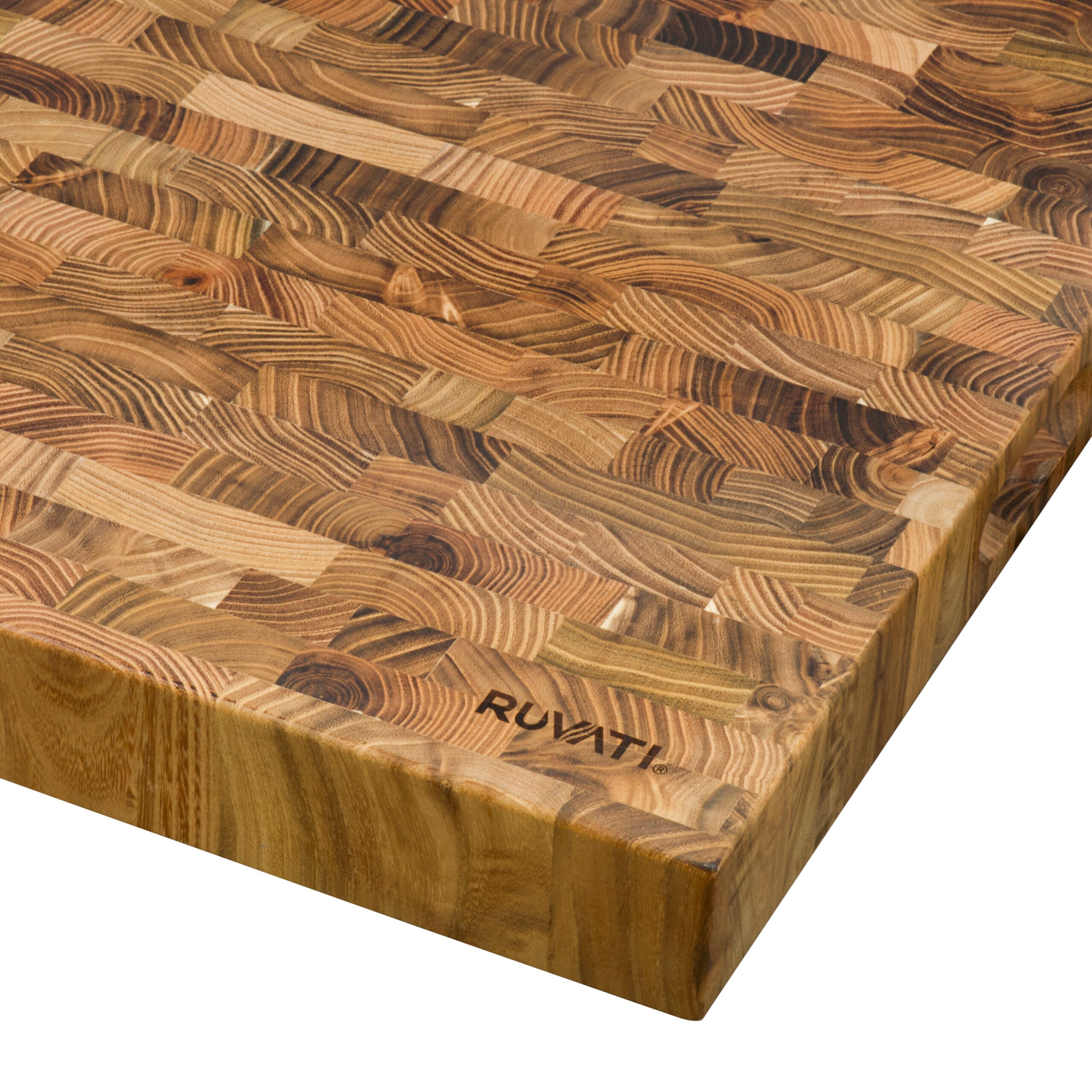 Ruvati End-Grain Teak Butcher Block - Solid Wood Large Workstation Cutting Board, 17 x 16 x 2 inches - RVA2445TKE