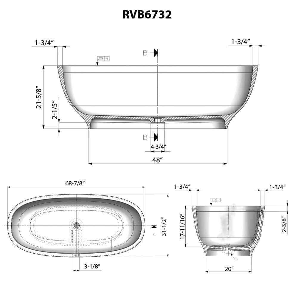 Ruvati - 69-inch White epiStone Solid Surface Oval Freestanding Bath Tub Viola – RVB6732WH