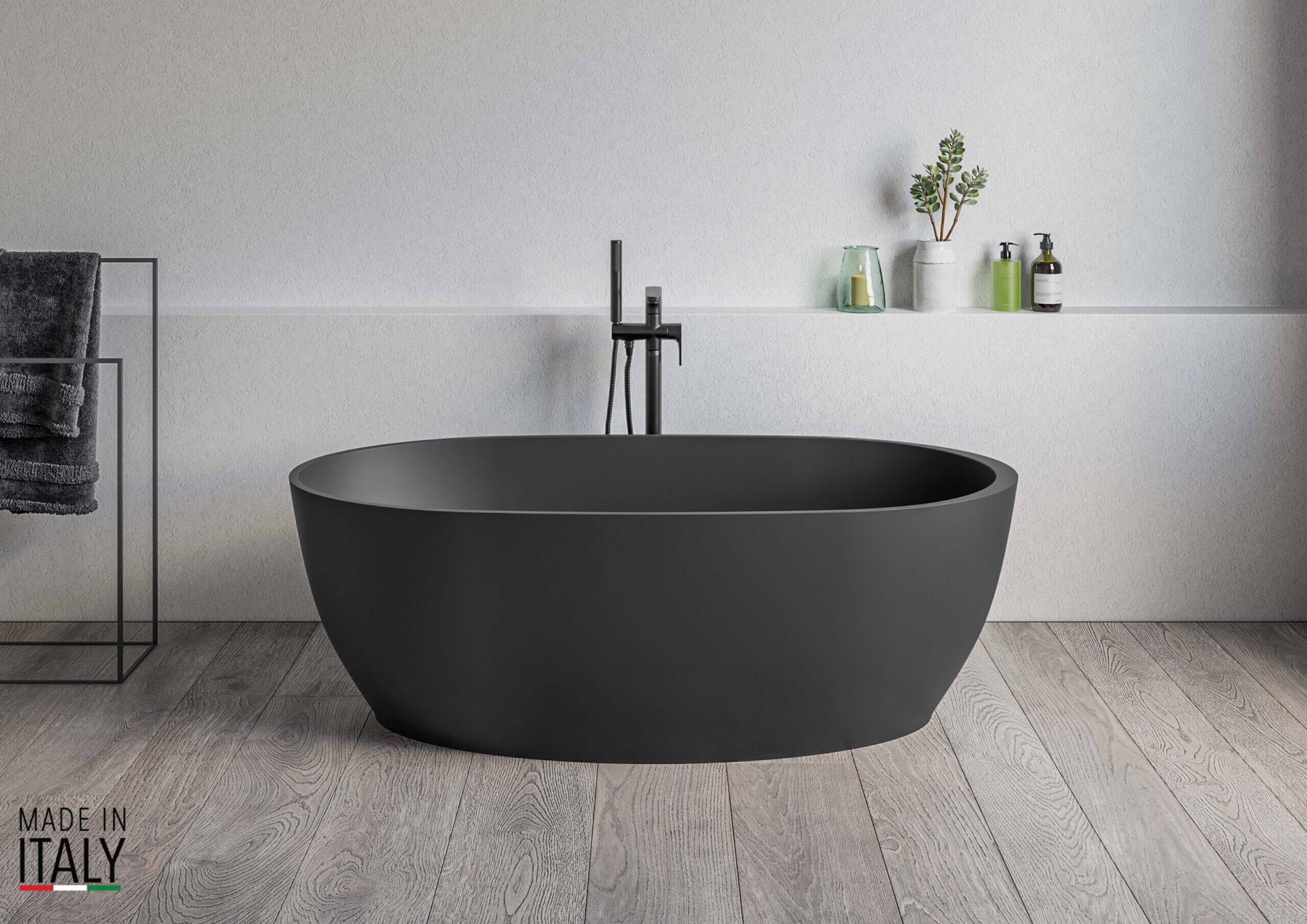 Ruvati - 59-inch Matte Black epiStone Solid Surface Oval Freestanding Bath Tub Canali – RVB6744BK