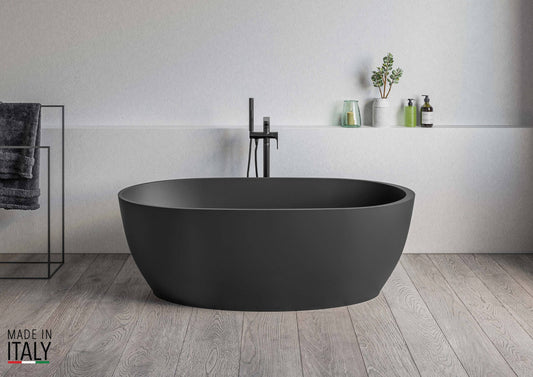 Ruvati - 59-inch Matte Black epiStone Solid Surface Oval Freestanding Bath Tub Canali – RVB6744BK