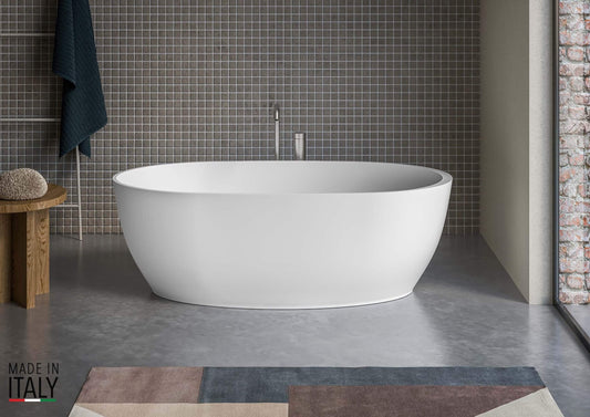 Ruvati - 59-inch Matte White epiStone Solid Surface Oval Freestanding Bath Tub Canali – RVB6744WH