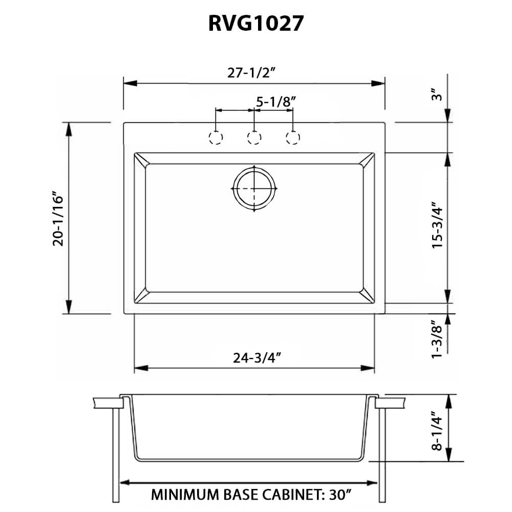 Ruvati - 27 x 20 inch Drop-in Topmount Granite Composite Single Bowl Kitchen Sink – Midnight Black – RVG1027BK