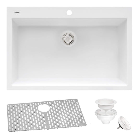 Ruvati - 27 x 20 inch Drop-in Topmount Granite Composite Single Bowl Kitchen Sink – Arctic White – RVG1027WH