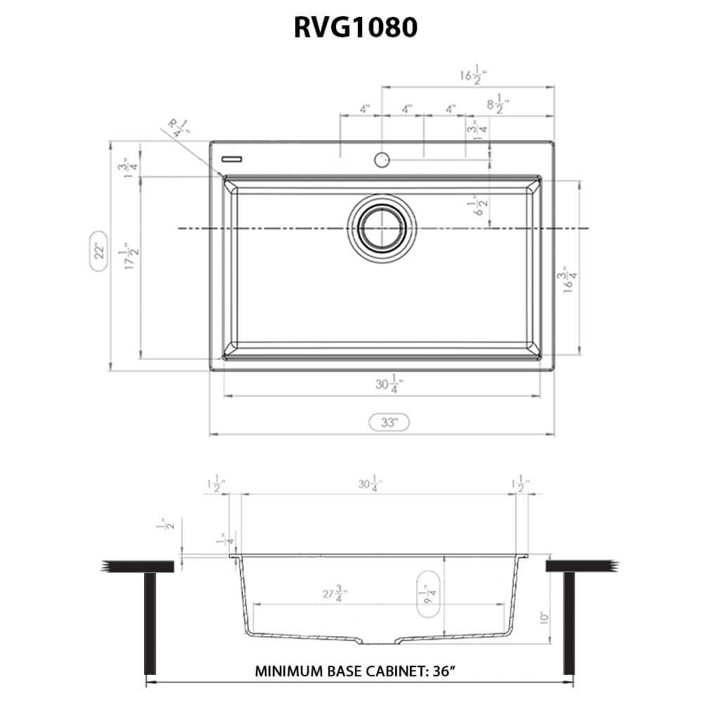 33 x 22 inch Granite Composite Drop-in Topmount Kitchen Sink Single Bowl – Midas Yellow