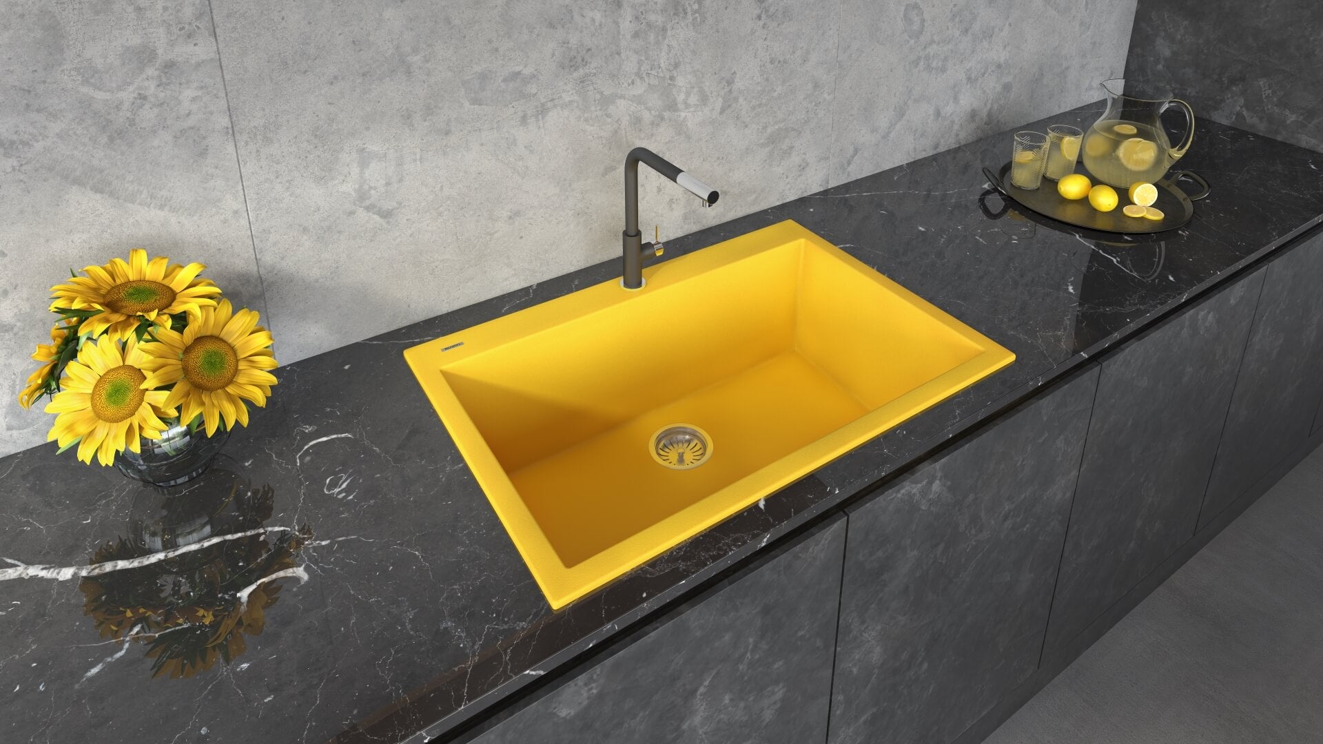 33 x 22 inch Granite Composite Drop-in Topmount Kitchen Sink Single Bowl – Midas Yellow