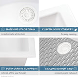 Ruvati - 27 x 18 inch Granite Composite Undermount Single Bowl Kitchen Sink – Arctic White – RVG2027WH