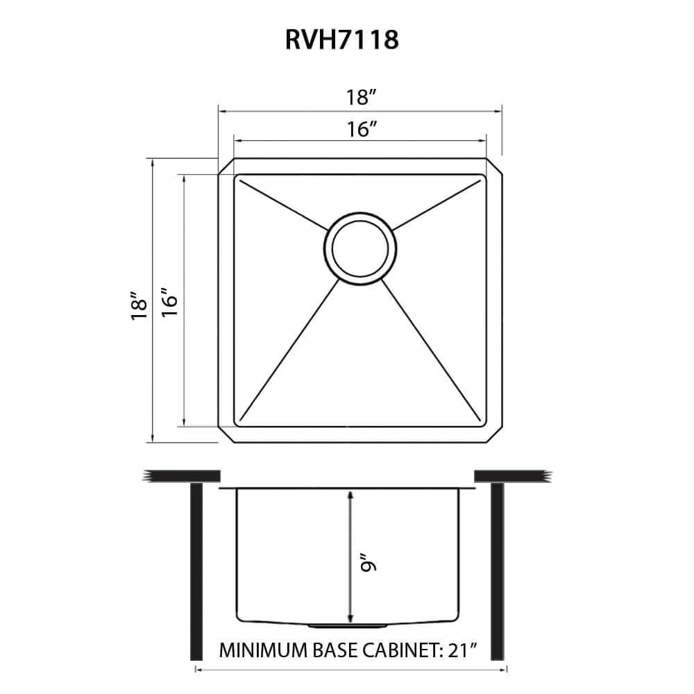 Ruvati - 18 inch Undermount Bar Prep 16 Gauge Kitchen Sink Round Corners Stainless Steel Single Bowl – RVH7118