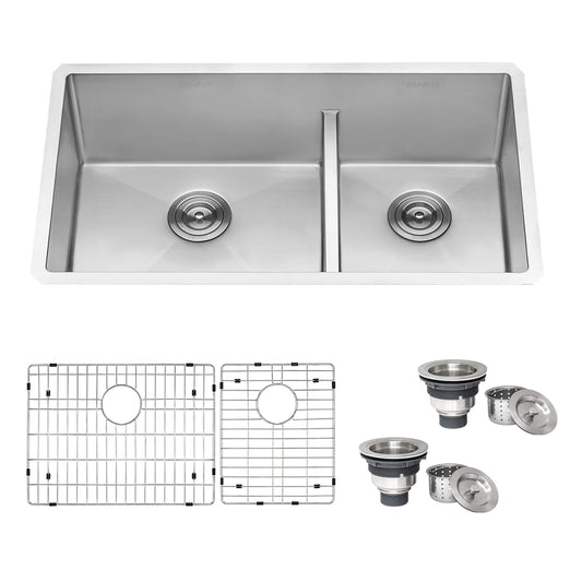 Ruvati - 30-inch Low-Divide Undermount Rounded Corners 60/40 Double Bowl 16 Gauge Stainless Steel Kitchen Sink – RVH7357