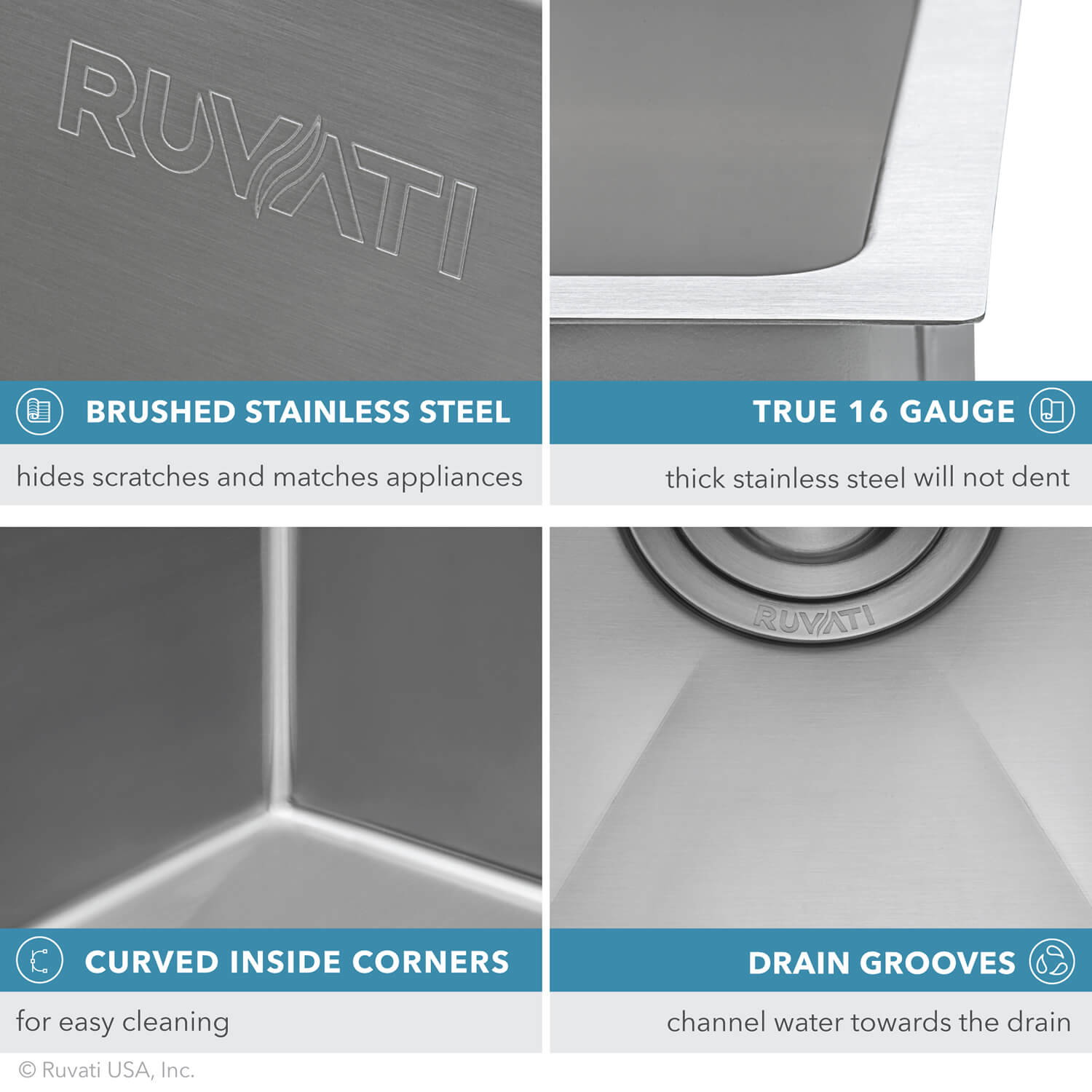 Ruvati - 33-inch Low-Divide Undermount 40/60 Double Bowl 16 Gauge Rounded Corners Stainless Steel Kitchen Sink – RVH7418