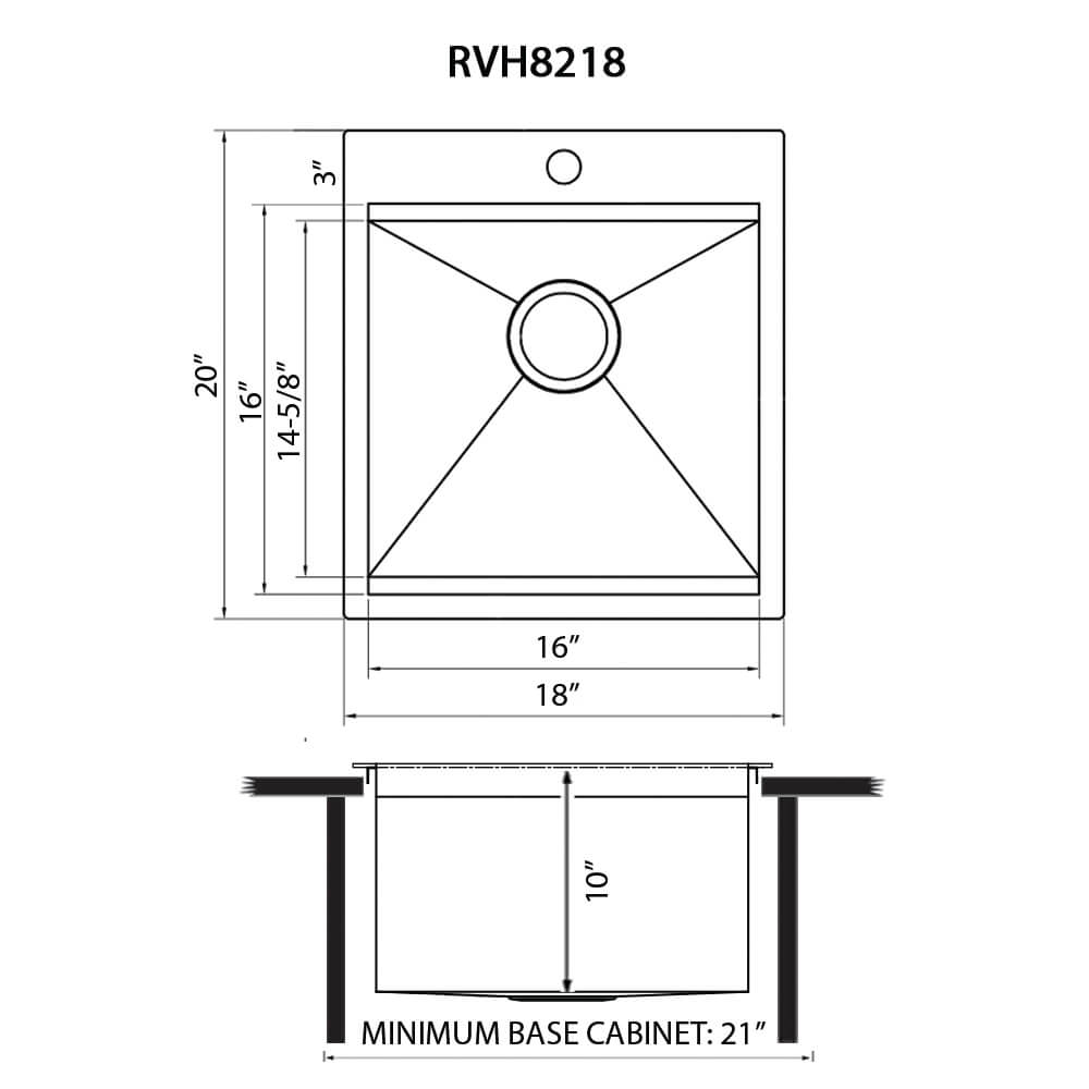 Ruvati - 18 x 20 inch RV Camper Van Workstation Drop-in Topmount Bar Prep Tiny Home Sink Stainless Steel – RVH8218