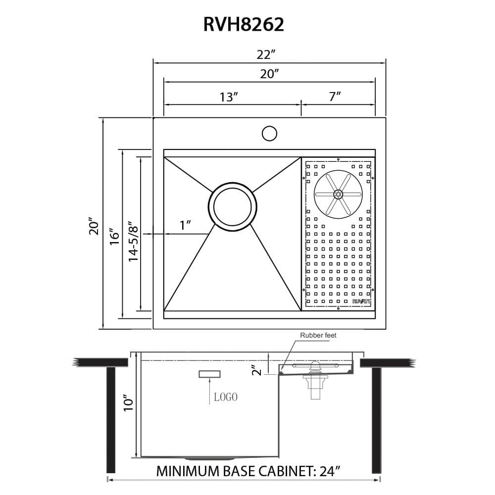 Ruvati - Glass Rinser and Sink Combo 22 inch Workstation for Wet Bar Bottle Washer Drop in Topmount – RVH8262ST