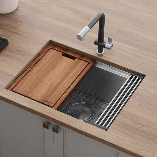 Ruvati - 24-inch Workstation Rounded Corners Undermount Ledge Kitchen Sink with Accessories – RVH8324