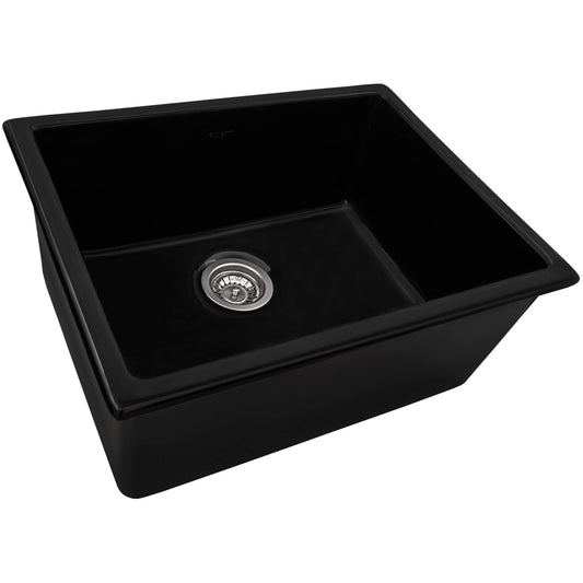 Ruvati - 24-inch Fireclay Undermount / Drop-in Topmount Kitchen Sink Single Bowl – Glossy Black – RVL2420BK