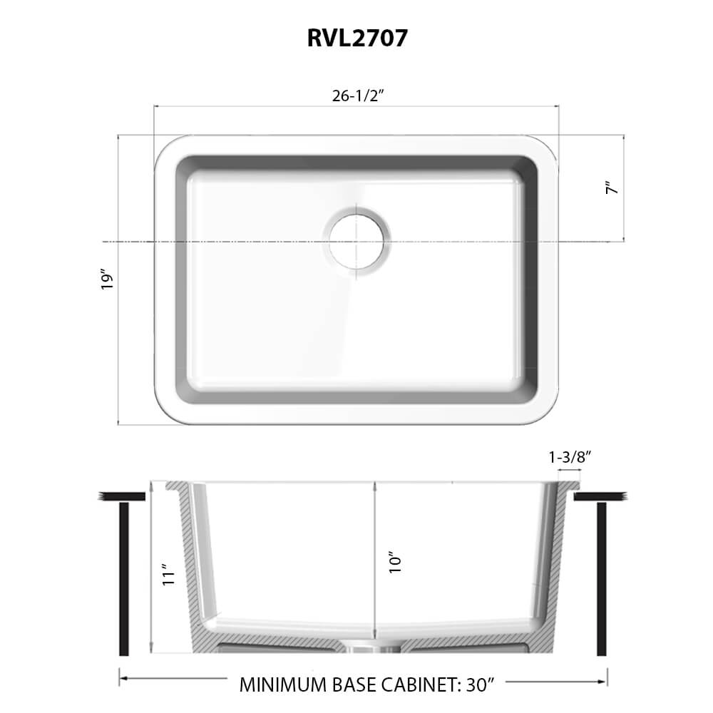 Ruvati - 27-inch Fireclay Undermount / Drop-in Topmount Kitchen Sink Single Bowl – White – RVL2707WH