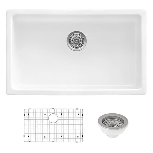 Ruvati - 27-inch Fireclay Undermount / Drop-in Topmount Kitchen Sink Single Bowl – White – RVL2707WH