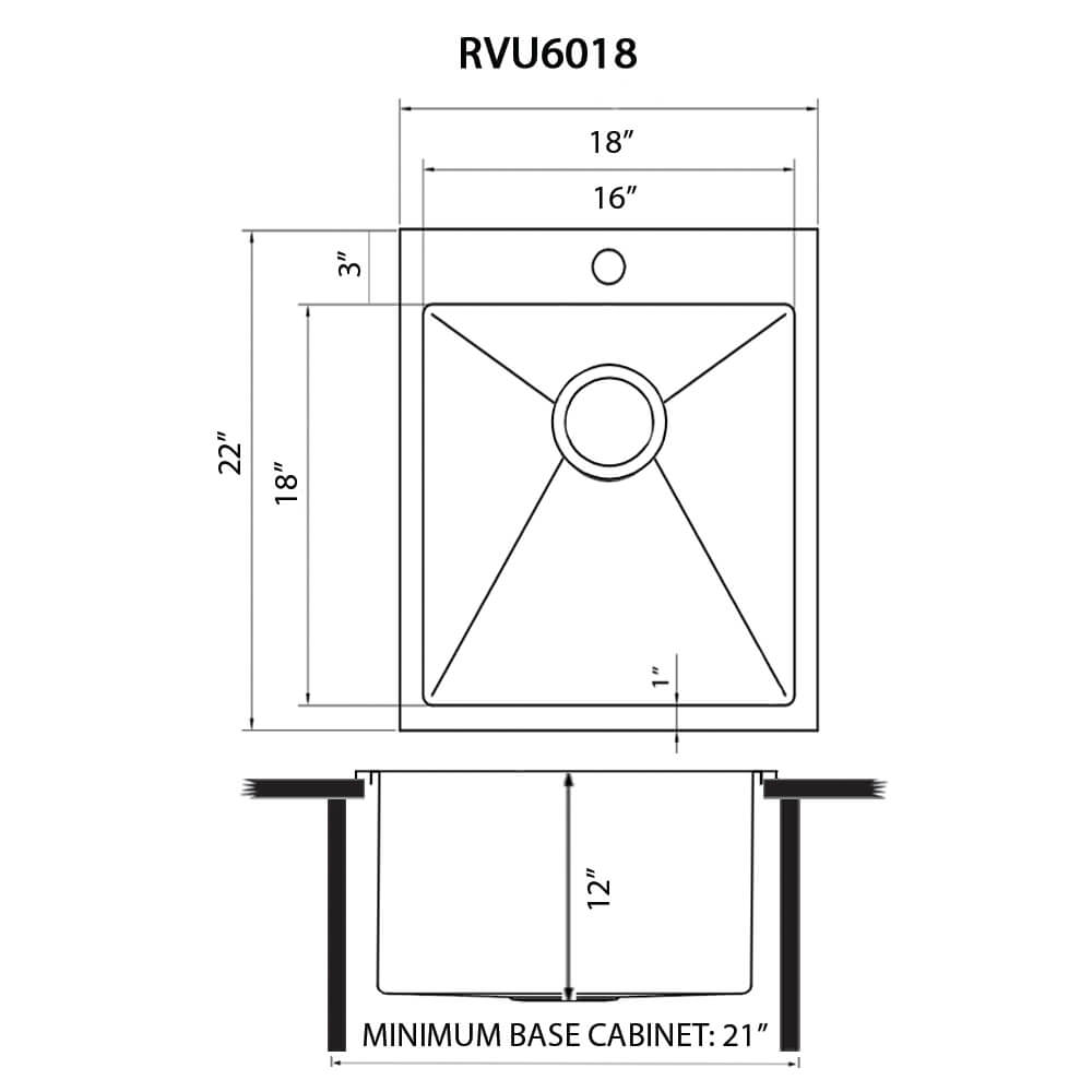 Ruvati - Topmount Laundry Utility Sink 18 x 22 x 12 inch Rounded Corners Deep 16 Gauge Stainless Steel – RVU6018