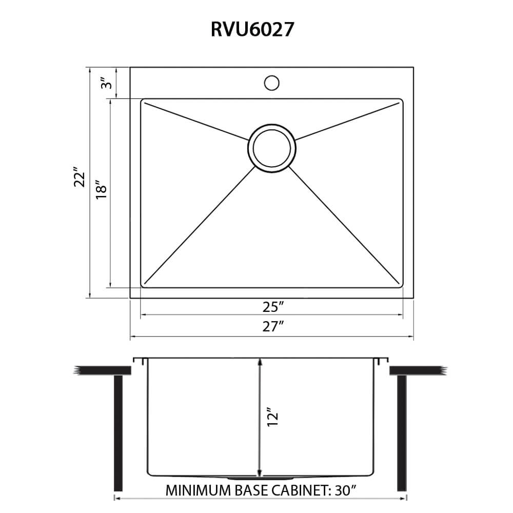 Ruvati - Topmount Laundry Utility Sink 27 x 22 x 12 inch Rounded Corners Deep 16 Gauge Stainless Steel – RVU6027