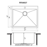 Ruvati - Topmount Laundry Utility Sink 27 x 22 x 12 inch Rounded Corners Deep 16 Gauge Stainless Steel – RVU6027