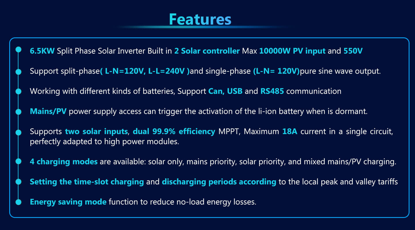 SunGold Power - 6.5KW 48V Split Phase Solar Inverter SPH6548P