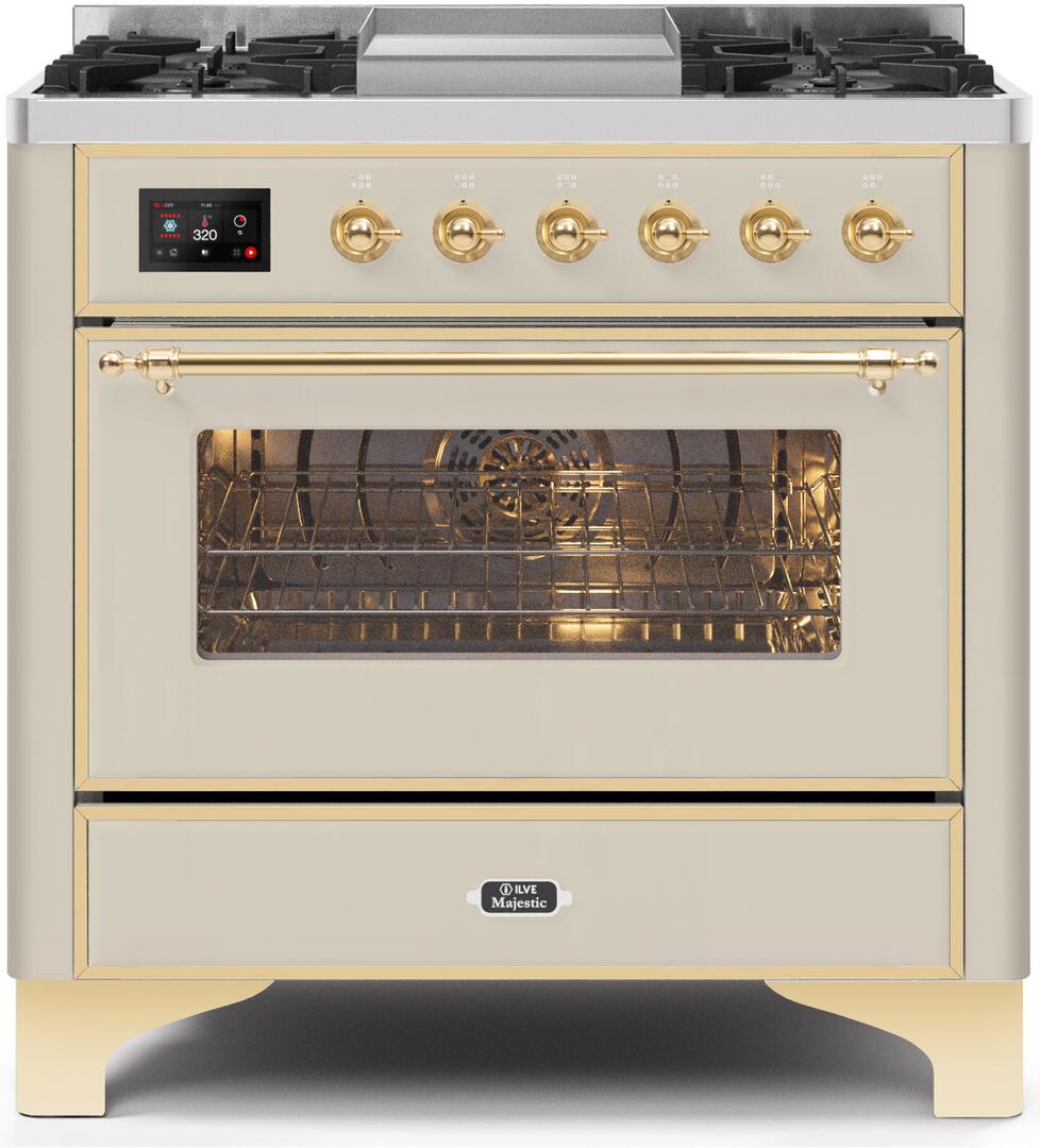 ILVE - 36" Magestic II Series Freestanding Dual Fuel Range - Griddle, Glass Door(s) - Warming Drawer - Natural Gas