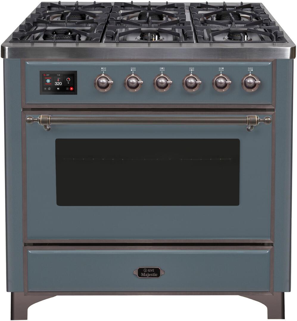 ILVE - 36" Magestic II Series Freestanding Dual Fuel Range - Griddle, Glass Door(s) - Warming Drawer - Natural Gas