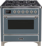 ILVE - 36" Magestic II Series Freestanding Dual Fuel Range - Griddle, Glass Door(s) - Warming Drawer - Natural Gas