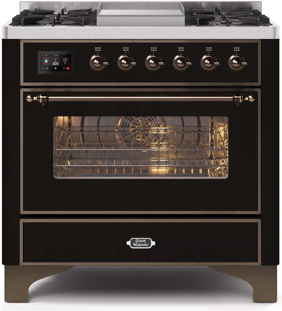 ILVE - 36" Magestic II Series Freestanding Dual Fuel Range - Griddle, Glass Door(s) - Warming Drawer - Natural Gas