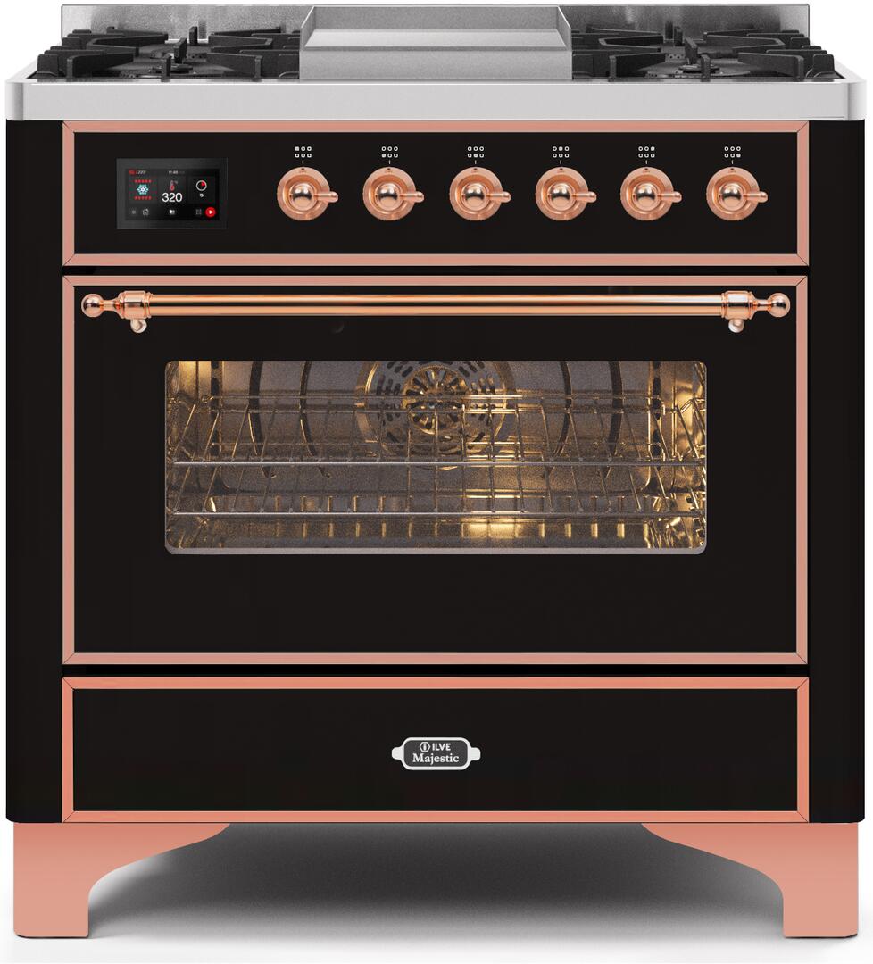 ILVE - 36" Magestic II Series Freestanding Dual Fuel Range - Griddle, Glass Door(s) - Warming Drawer - Natural Gas