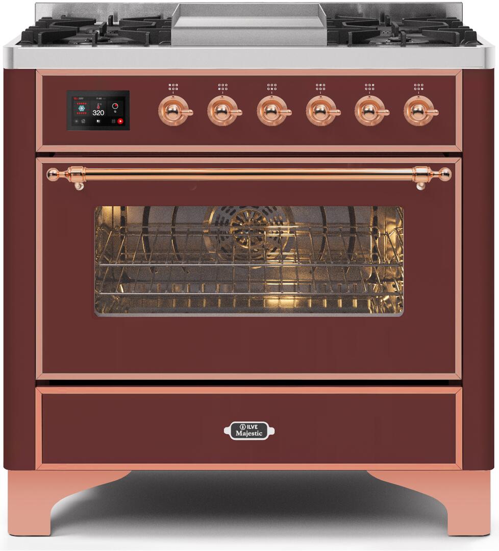 ILVE - 36" Magestic II Series Freestanding Dual Fuel Range - Griddle, Glass Door(s) - Warming Drawer - Natural Gas