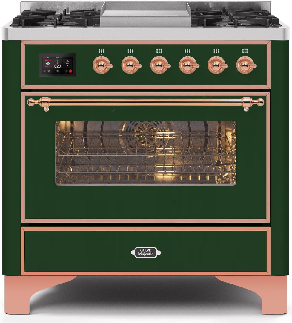 ILVE - 36" Magestic II Series Freestanding Dual Fuel Range - Griddle, Glass Door(s) - Warming Drawer - Natural Gas