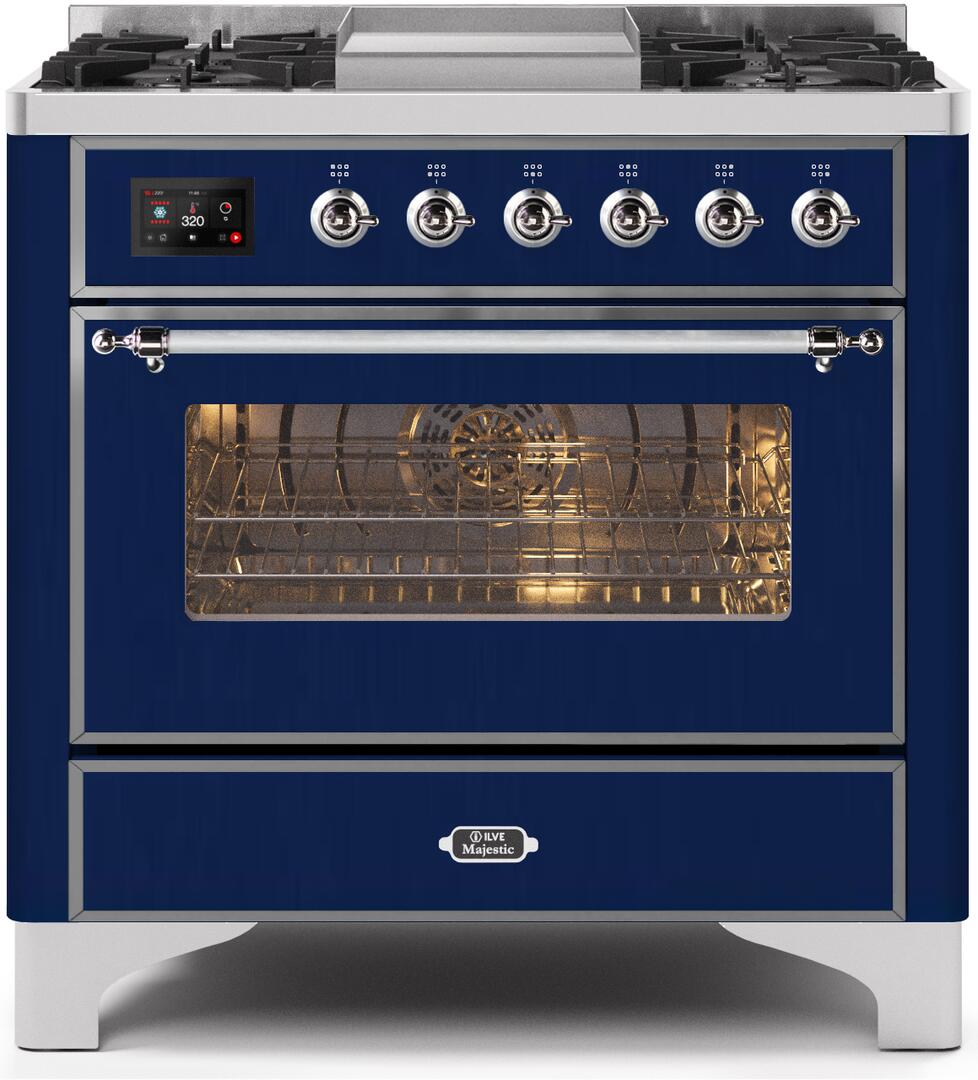 ILVE - 36" Magestic II Series Freestanding Dual Fuel Range - Griddle, Glass Door(s) - Warming Drawer - Natural Gas