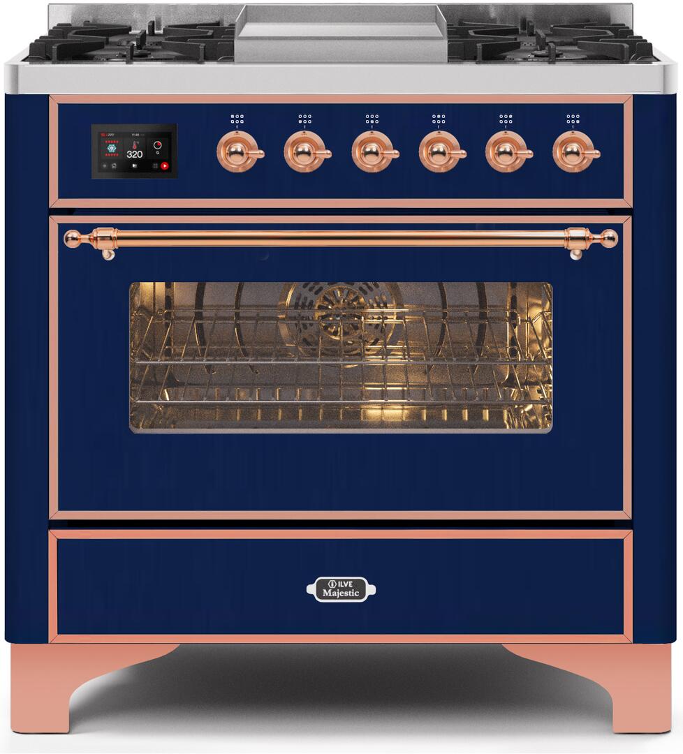 ILVE - 36" Magestic II Series Freestanding Dual Fuel Range - Griddle, Glass Door(s) - Warming Drawer - Natural Gas