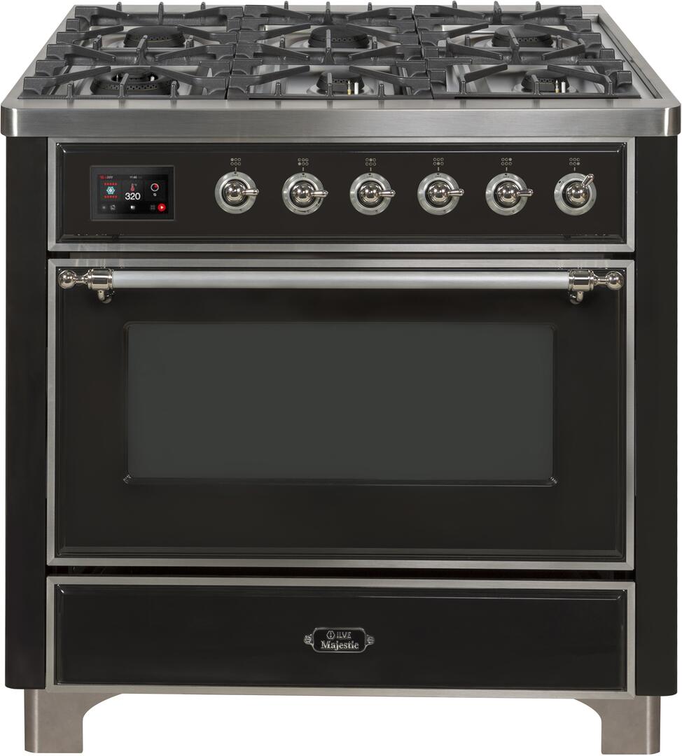 ILVE - 36" Magestic II Series Freestanding Dual Fuel Range - Griddle, Glass Door(s) - Warming Drawer - Natural Gas