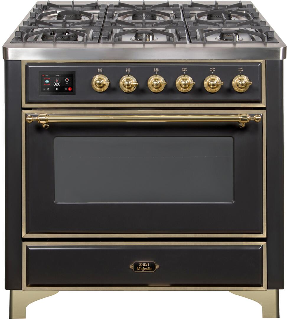 ILVE - 36" Magestic II Series Freestanding Dual Fuel Range - Griddle, Glass Door(s) - Warming Drawer - Natural Gas