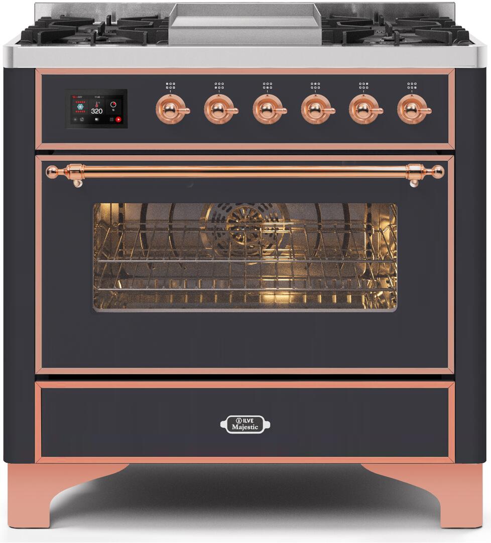 ILVE - 36" Magestic II Series Freestanding Dual Fuel Range - Griddle, Glass Door(s) - Warming Drawer - Natural Gas