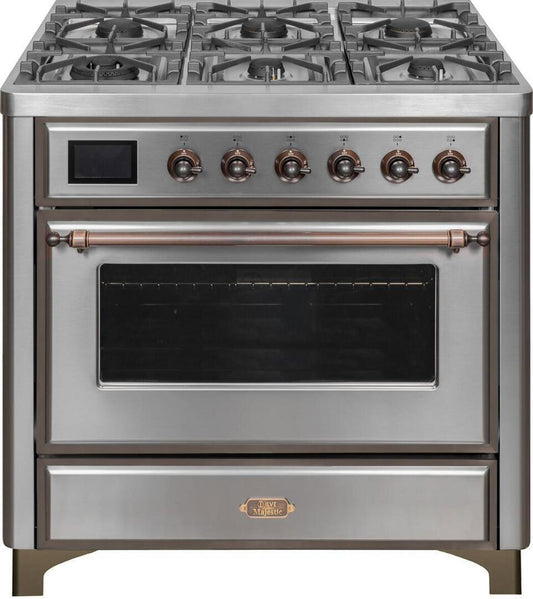 ILVE - 36" Magestic II Series Freestanding Dual Fuel Range - Griddle, Glass Door(s) - Warming Drawer - Natural Gas