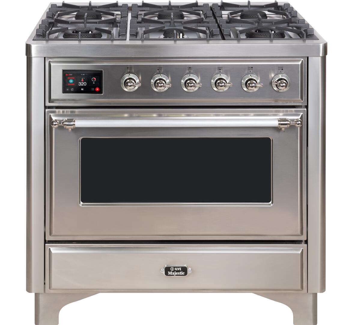 ILVE - 36" Magestic II Series Freestanding Dual Fuel Range - Griddle, Glass Door(s) - Warming Drawer - Natural Gas