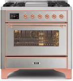 ILVE - 36" Magestic II Series Freestanding Dual Fuel Range - Griddle, Glass Door(s) - Warming Drawer - Natural Gas