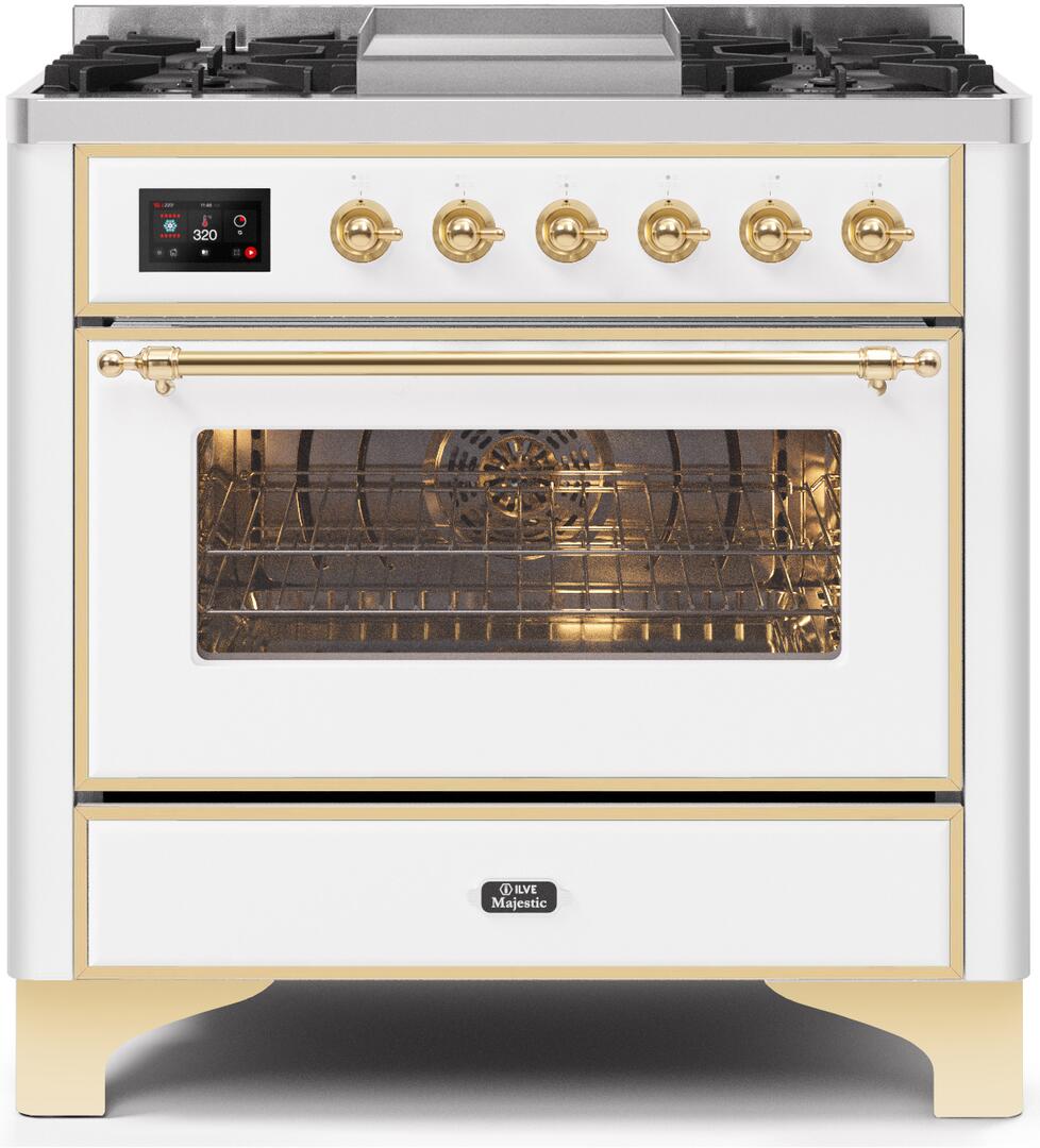 ILVE - 36" Magestic II Series Freestanding Dual Fuel Range - Griddle, Glass Door(s) - Warming Drawer - Natural Gas