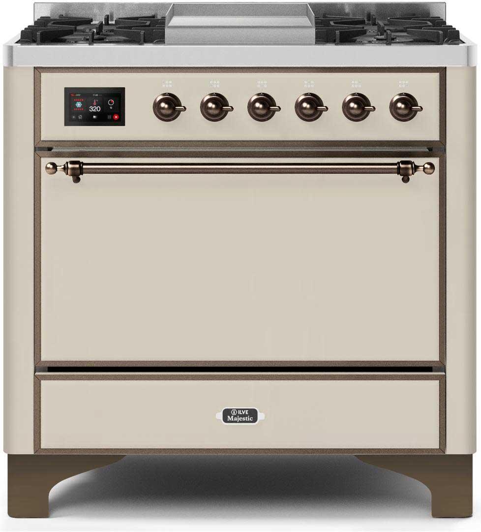 ILVE - 36" Magestic II Series Freestanding Dual Fuel Range - Griddle, Solid Door(s) - Warming Drawer - Natural Gas