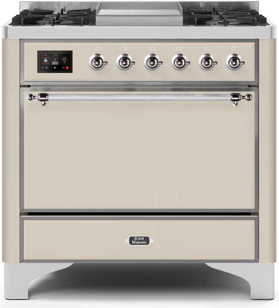 ILVE - 36" Magestic II Series Freestanding Dual Fuel Range - Griddle, Solid Door(s) - Warming Drawer - Natural Gas