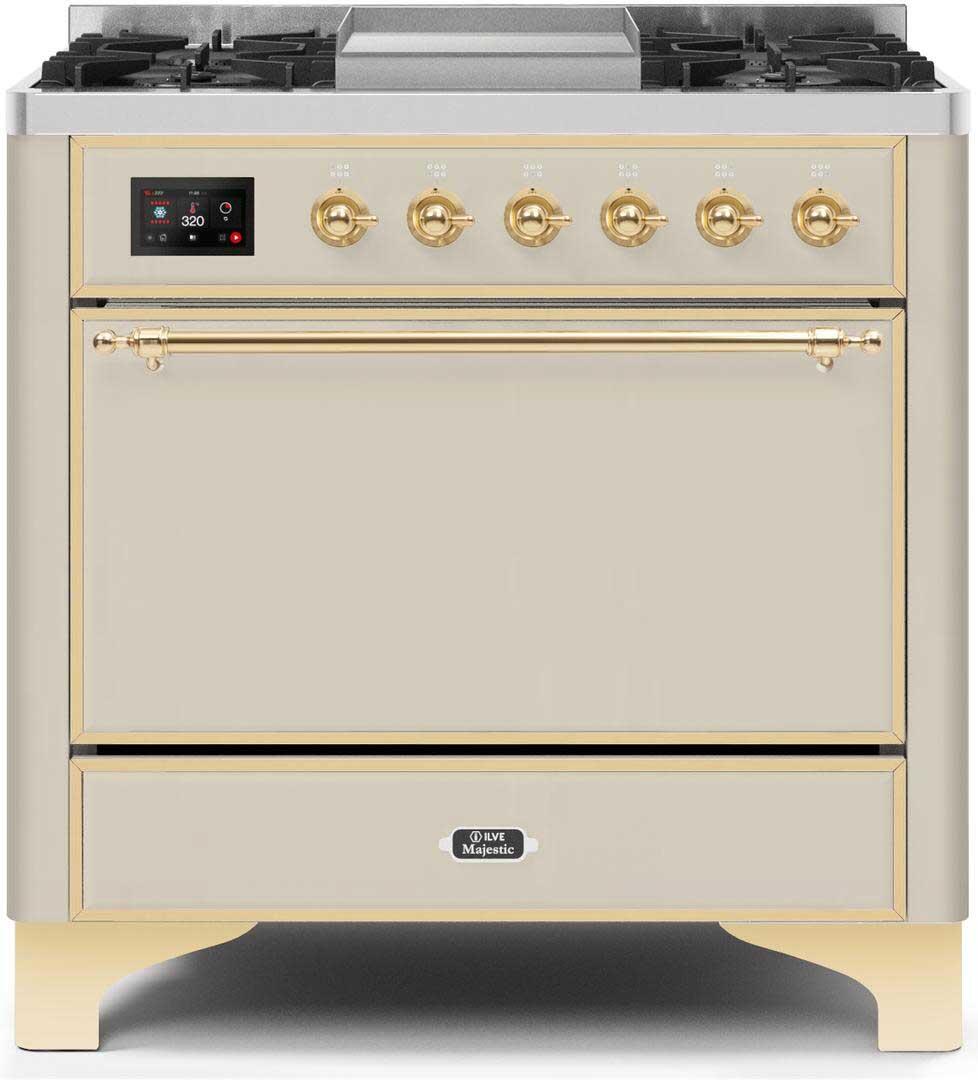 ILVE - 36" Magestic II Series Freestanding Dual Fuel Range - Griddle, Solid Door(s) - Warming Drawer - Natural Gas